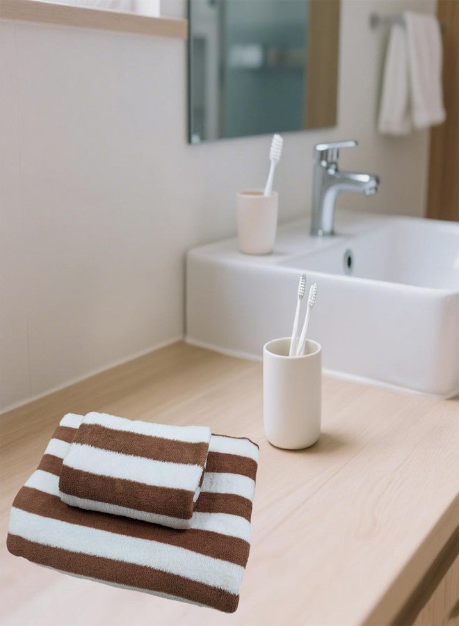 ABREEZE Coffee and White Striped Bath Towel and Hand Towel Set (2-Piece) - Coral Fleece Super Soft & Absorbent for Spa, Gym, Travel - Image 5